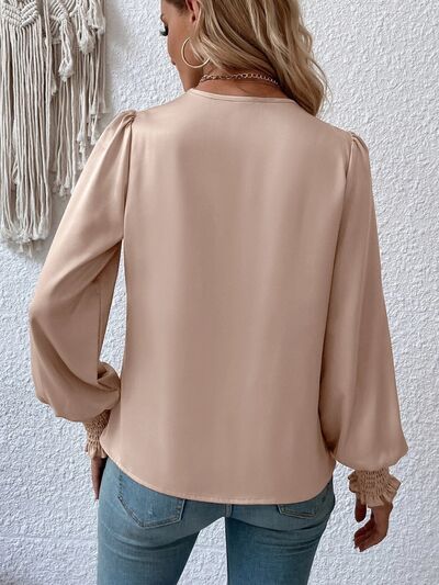 Ivyshape | V-Neck Elegant Plain Blouse with Balloon Sleeves