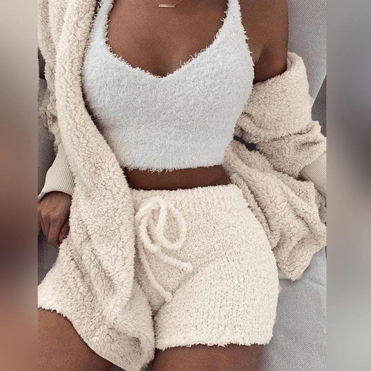 Ivyshape | Women's Plush Crop Top Set Shorts