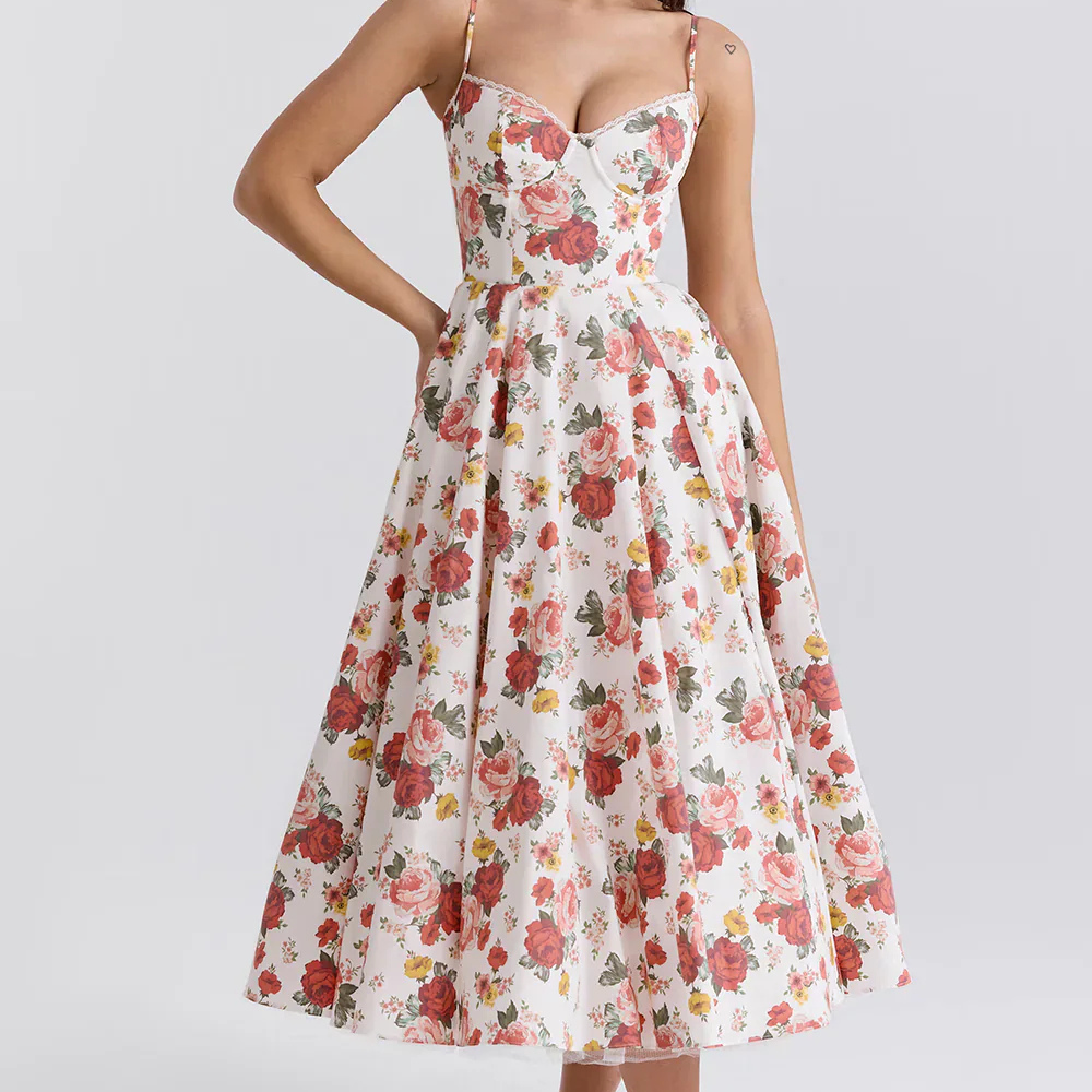 Ivyshape | Midi dress with floral corset for women