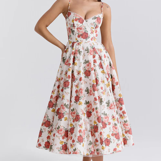 Ivyshape | Midi dress with floral corset for women