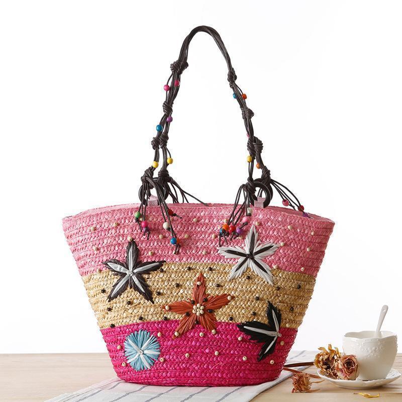 Starfish Embroidery Seaside Holiday Beach Straw Shoulder Bag