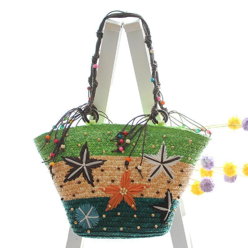 Starfish Embroidery Seaside Holiday Beach Straw Shoulder Bag