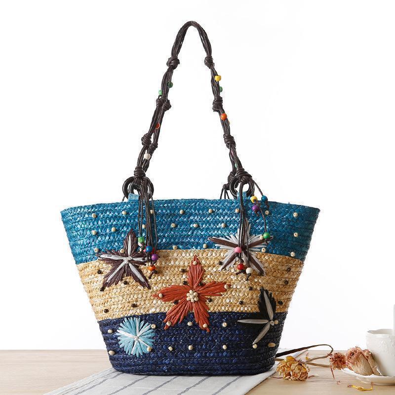 Starfish Embroidery Seaside Holiday Beach Straw Shoulder Bag