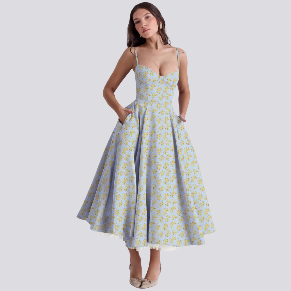 Ivyshape | Midi dress with floral corset for women