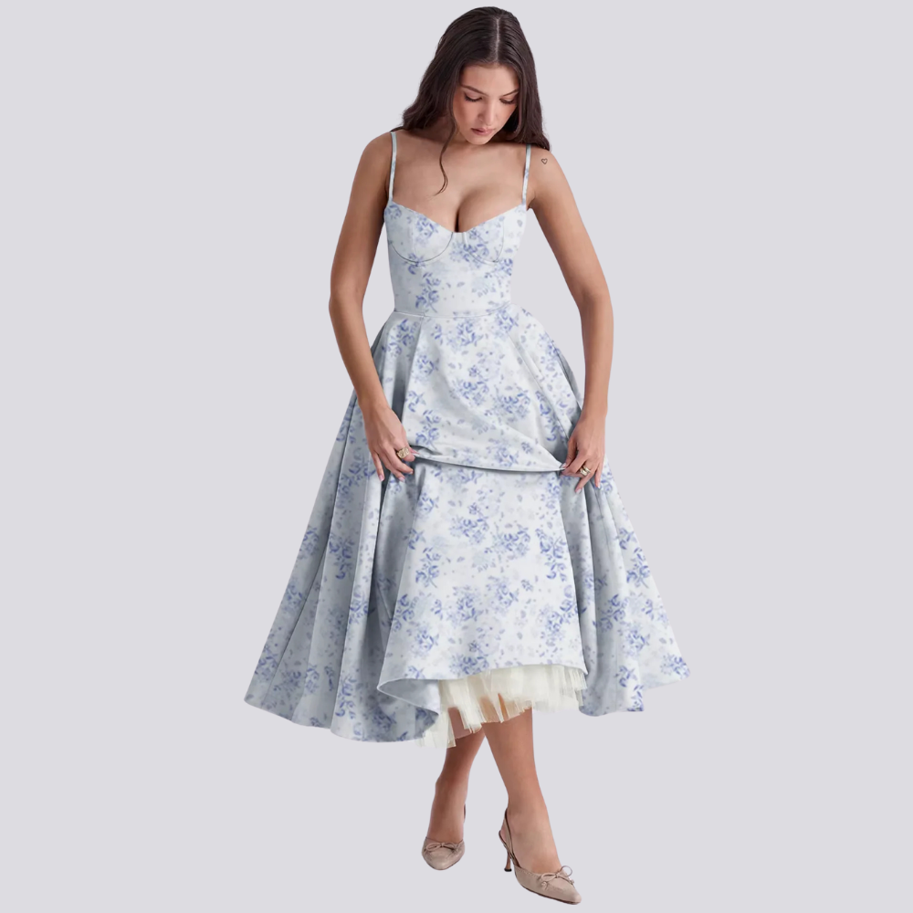 Ivyshape | Midi dress with floral corset for women