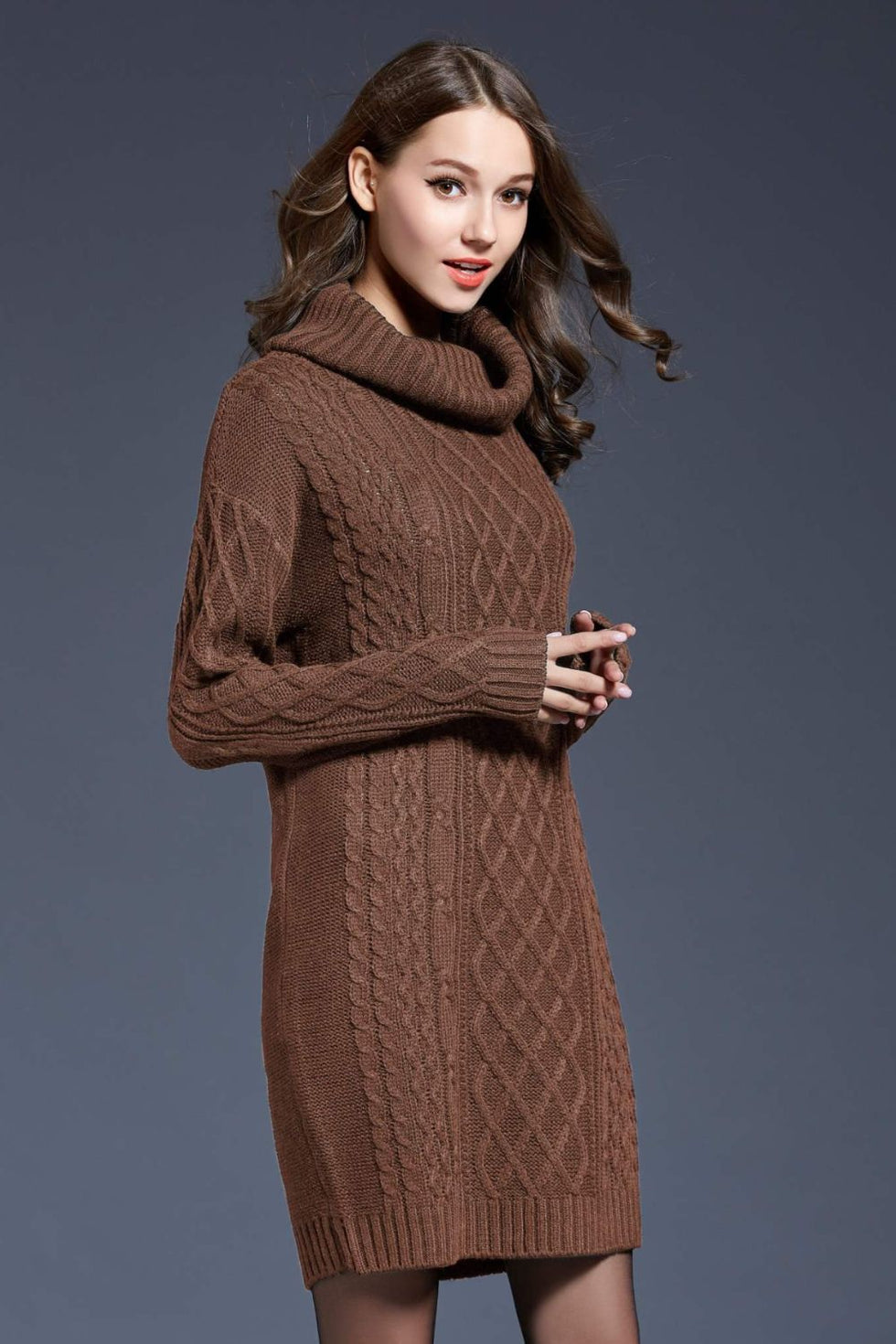 Ivyshape | Knit Cowl Neck Dropped Shoulder Sweater Dress