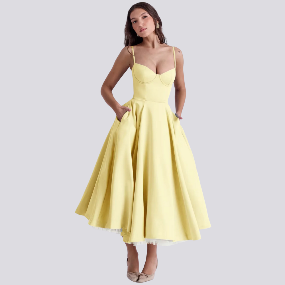 Ivyshape | Midi dress with floral corset for women