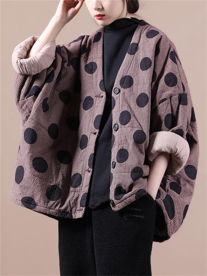 Women's Thickened V-neck Polka Dot Quilted Coats