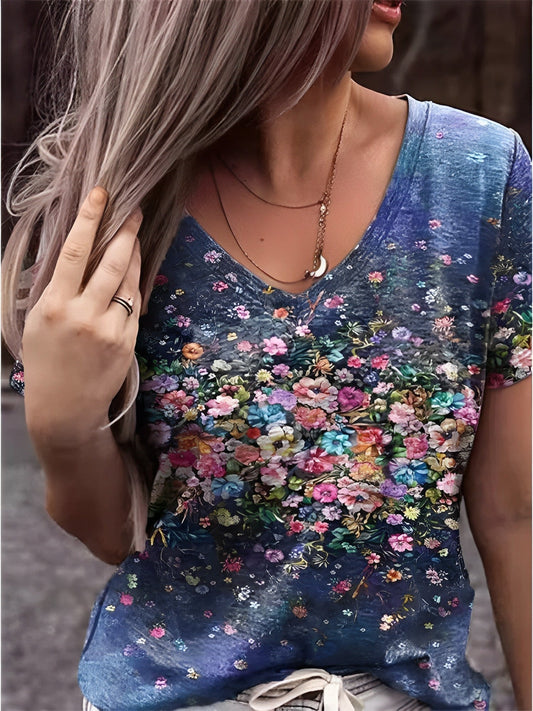 Ivyshape | V-Neck Floral Print Shirt