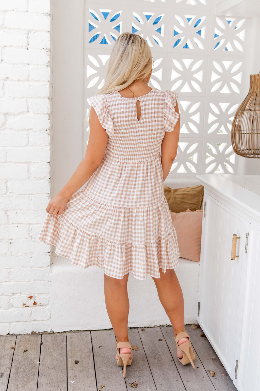 Samira Dress - Light Nude Gingham