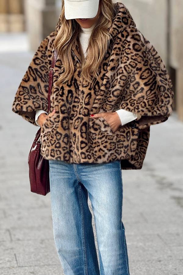 Ivyshape | Leopard Print Wide-Sleeved Fleece Coat