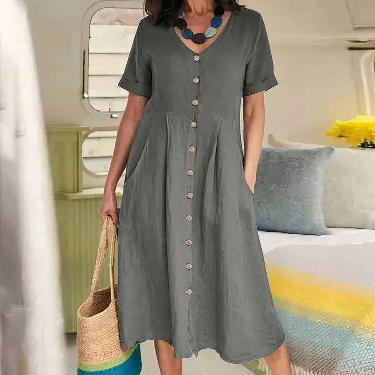 Ivyshape | Cotton-Linen Dress