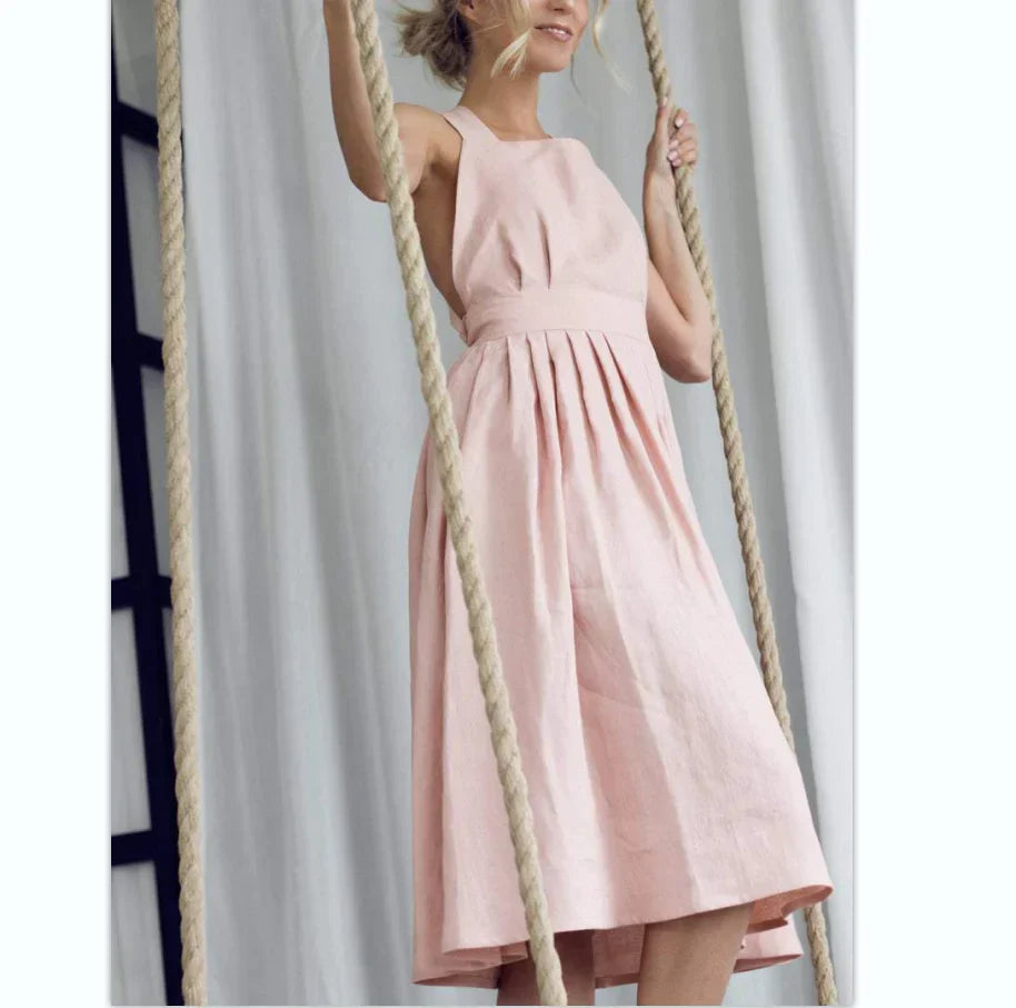 Back Bow-tie /Lace Up Linen Dress