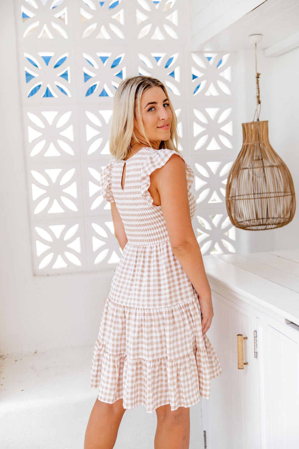 Samira Dress - Light Nude Gingham