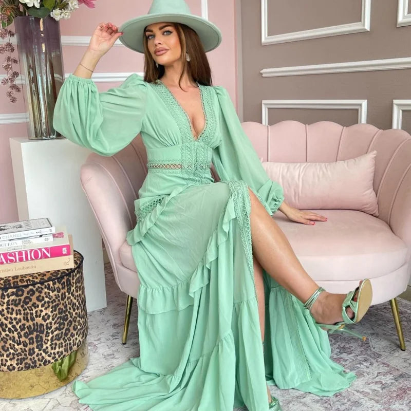 Ivyshape | Tiered Long Sleeve Maxi Dress