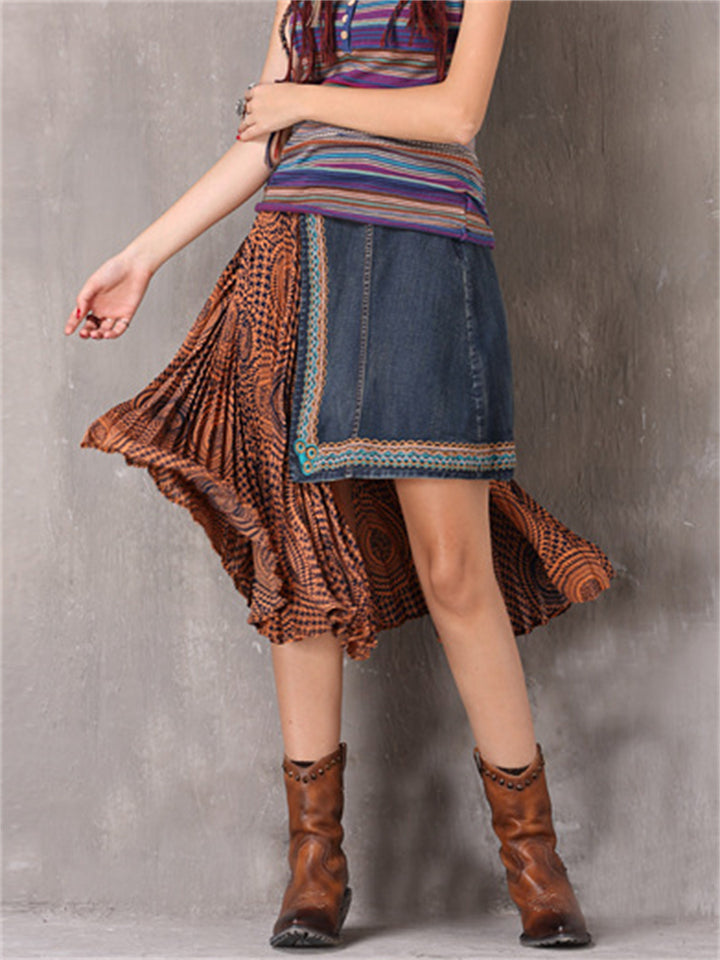 Fashion Irregular Embroidery Patchwork Skirt