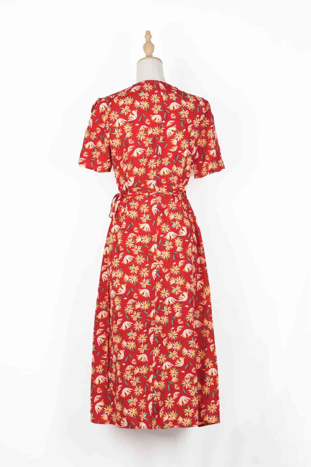 Floral Surplice Neck Short Sleeve Dress