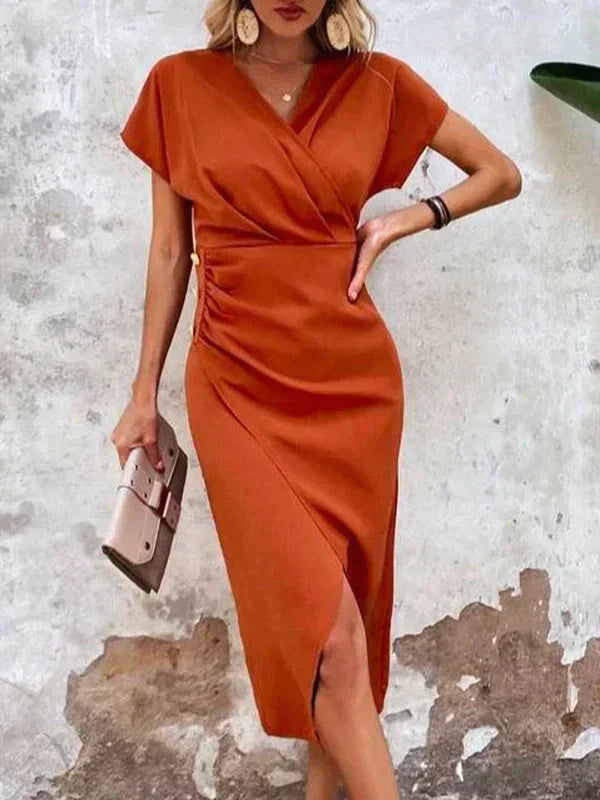 Ivyshape | Women's Elegant Split Midi Dress Orange