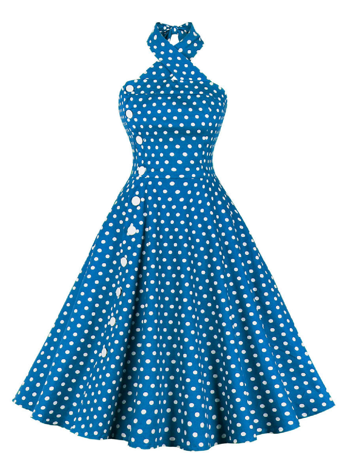 Blue Polka Dot Halter Dress