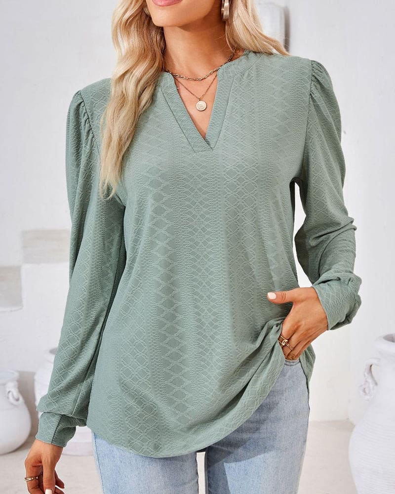 Ivyshape | Jacquard Top with V-Neck