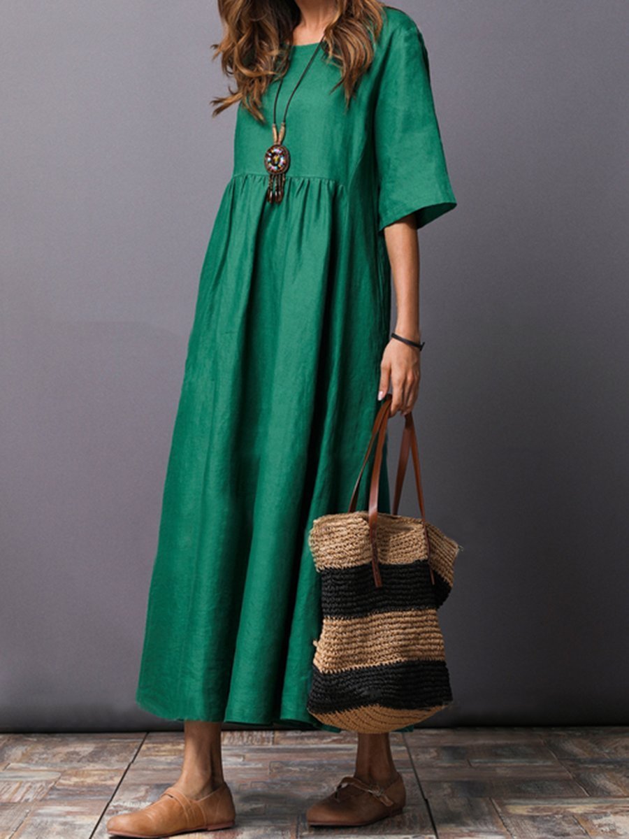 Color Short Sleeve Loose Casual Maxi Dress