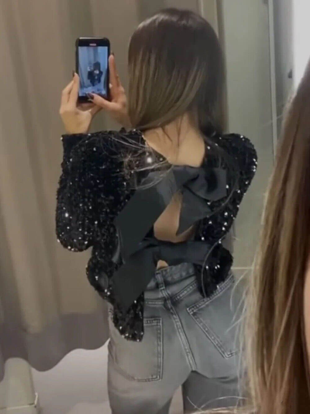 Ivyshape | Tie-Front Sequined Jacket for Women