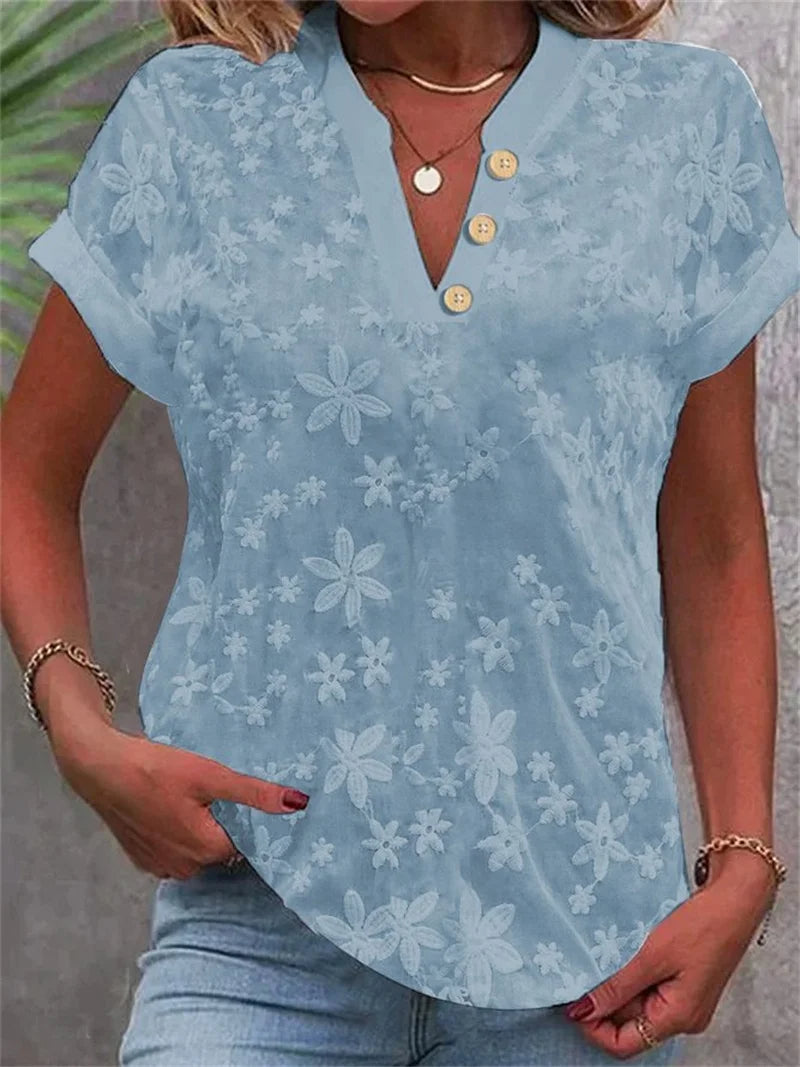 Ivyshape | Flower Blouse with V-Neck