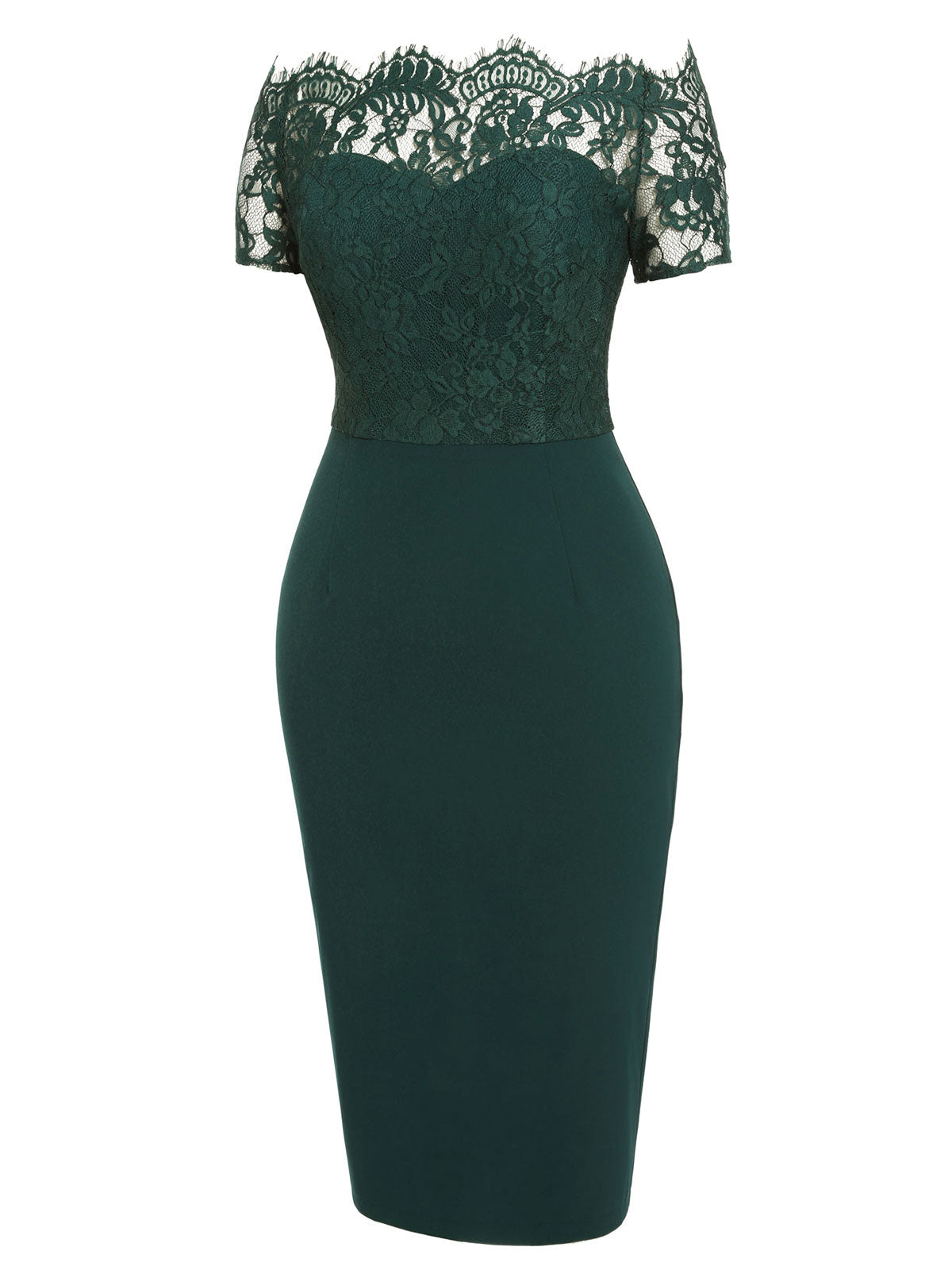 Dark Green  Lace Off-shoulder Dress