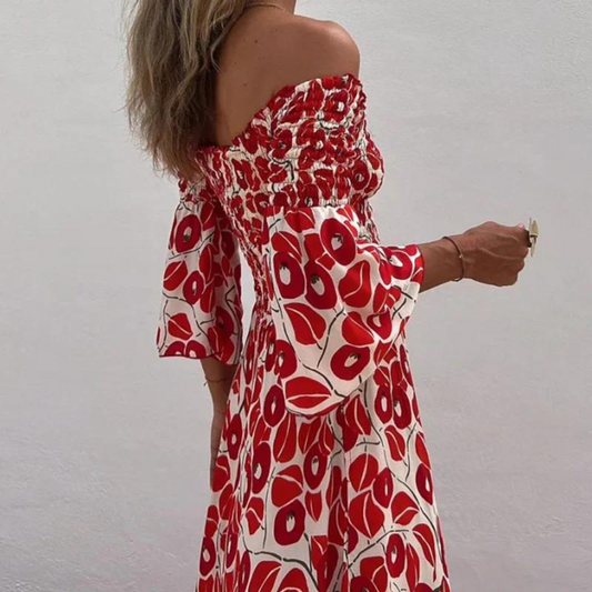 Ivyshape | Women's Off Shoulder Maxi Dress Red