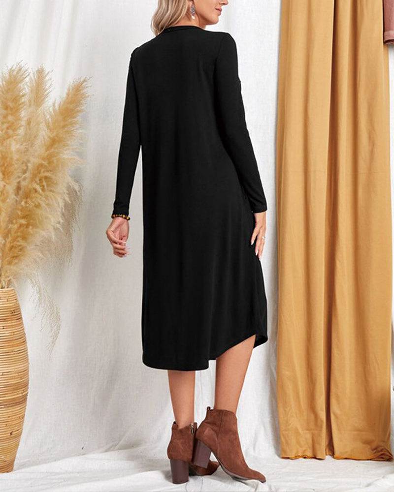 Summer Loose Midi Dress with Long Sleeves and Pocket | Ideal for Summer