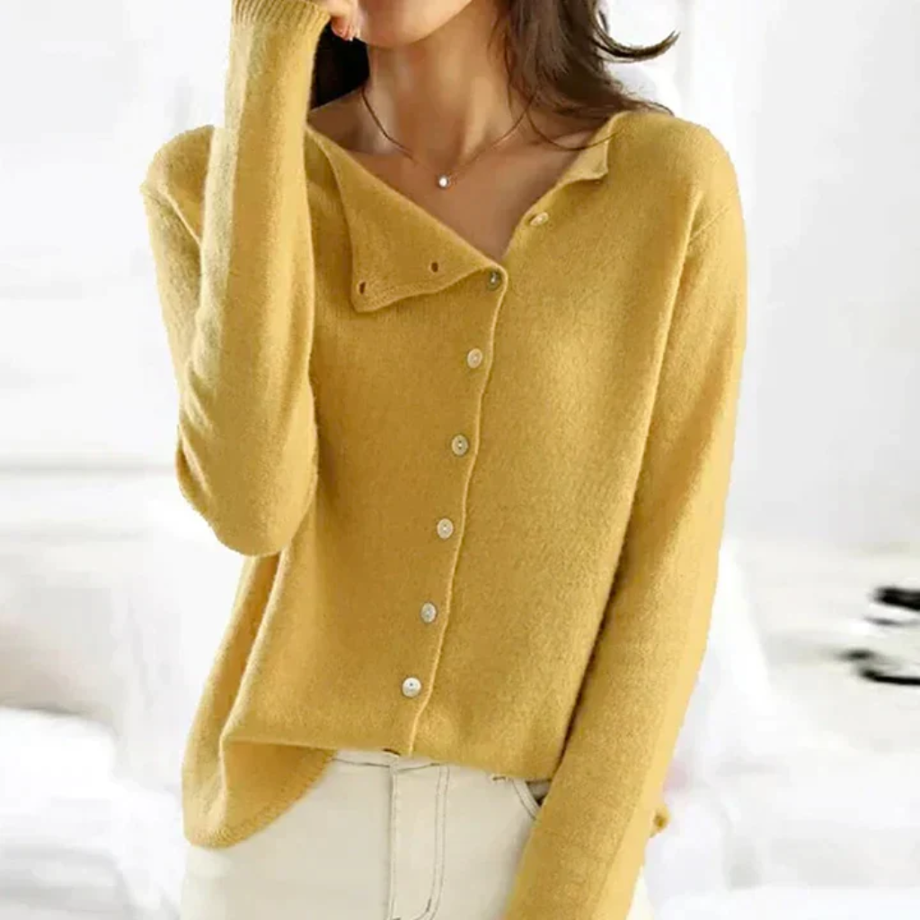 Ivyshape | Women's Asymmetric Button Sweater Soft Knit Pullover