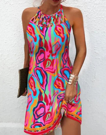 Ivyshape | Multicolored Dress with Abstract Print