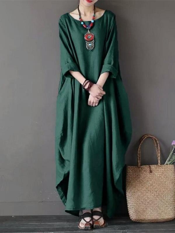 Color Loose Casual Round Neck Maxi Dress