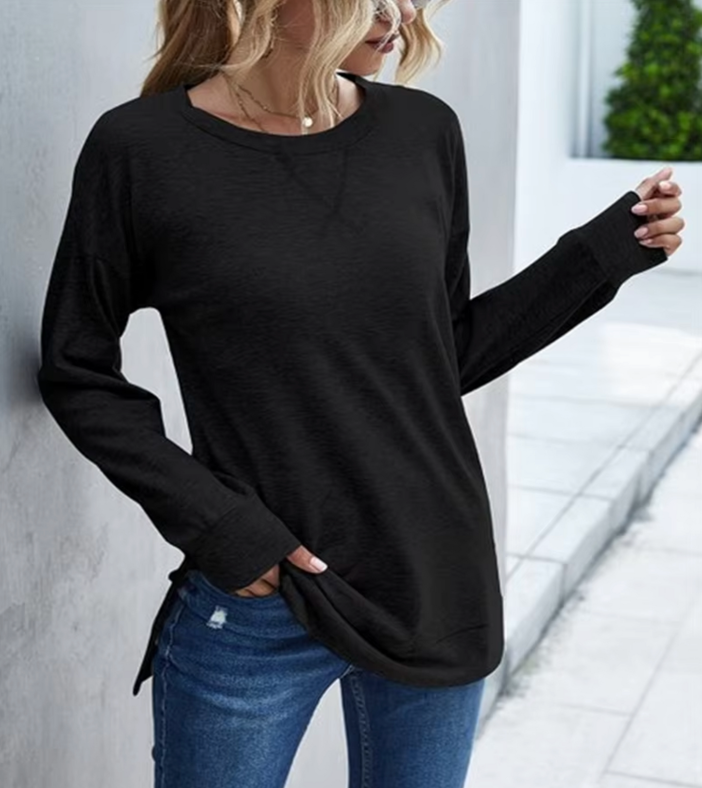 Ivyshape | Stylish Long Sleeve T-Shirt with Round Neck