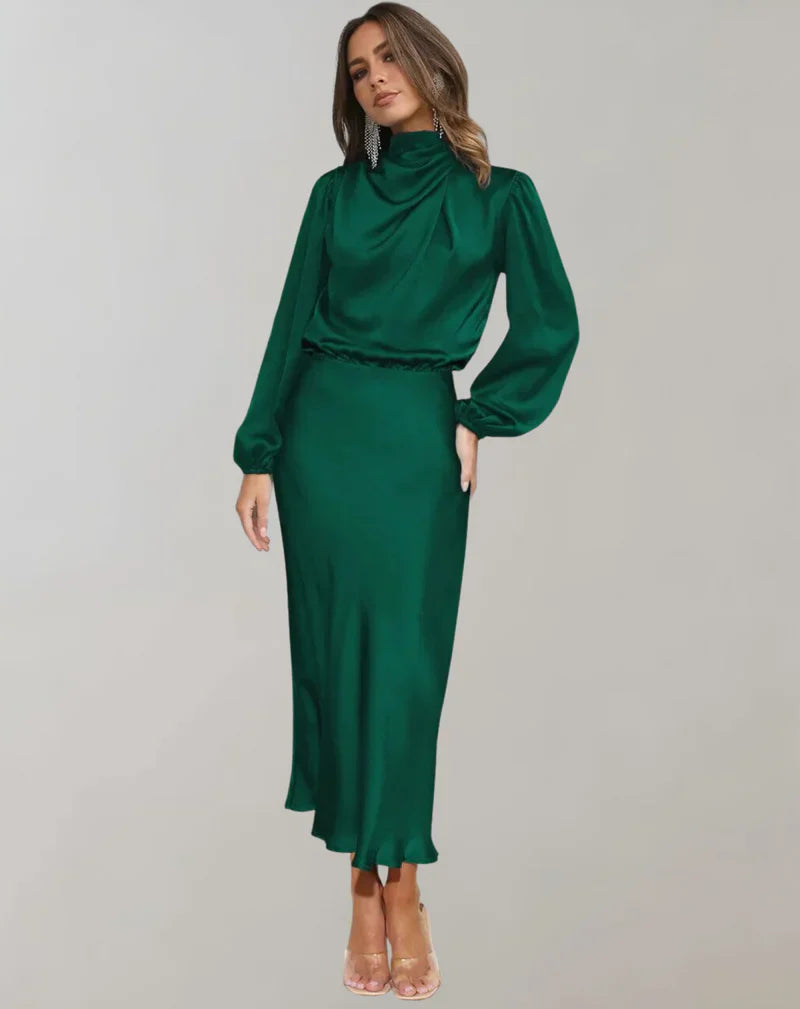 Ivyshape | Long-Sleeved Satin Dress