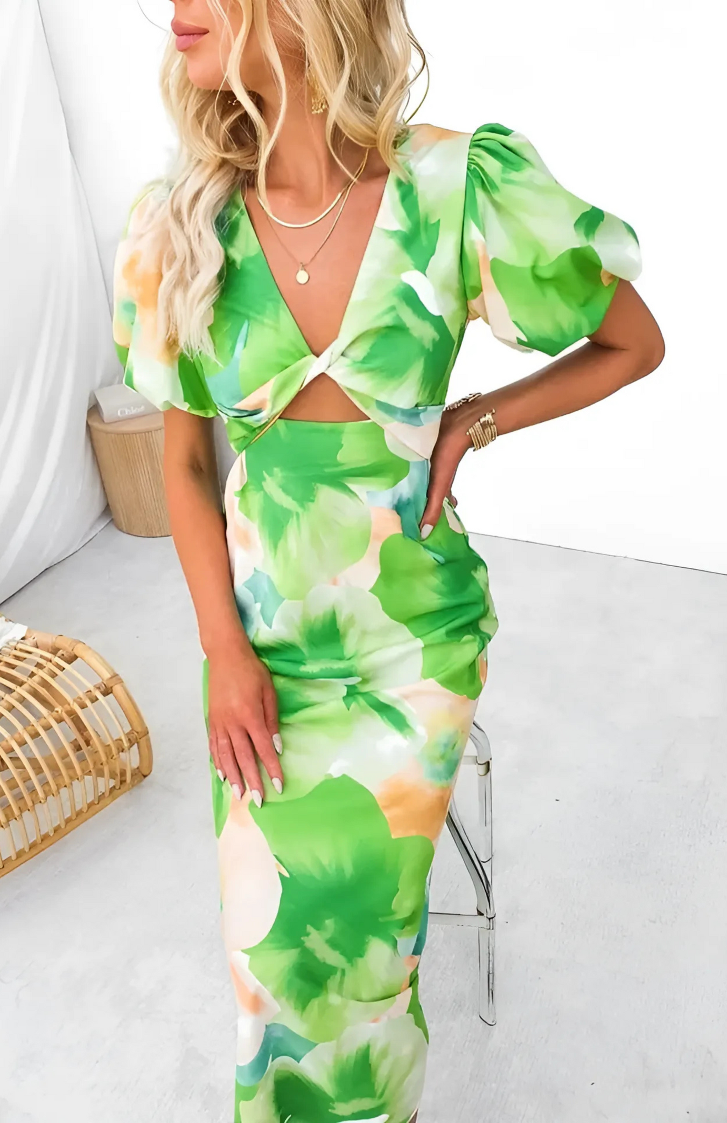 Ivyshape | Puffed Shoulder Maxi Dress