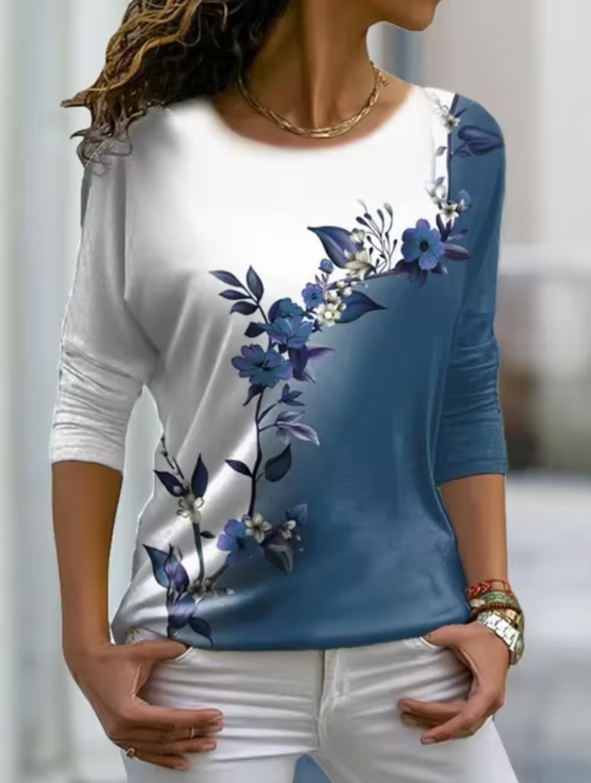 Ivyshape | Stylish Long Sleeve T-Shirt with Floral Print