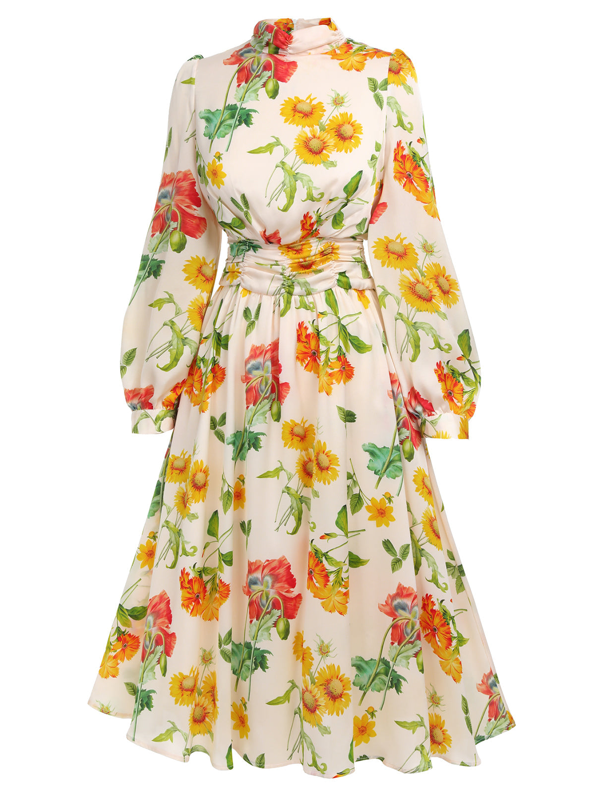 Flower Long Sleeves Swing Dress