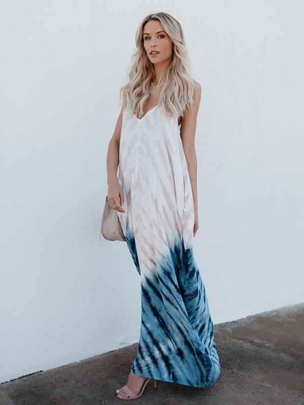 Strap Print Beach Maxi Long Dress