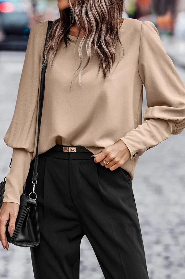 Ivyshape | Stylish Long Sleeve Blouse Top with Back Button Detail for Women