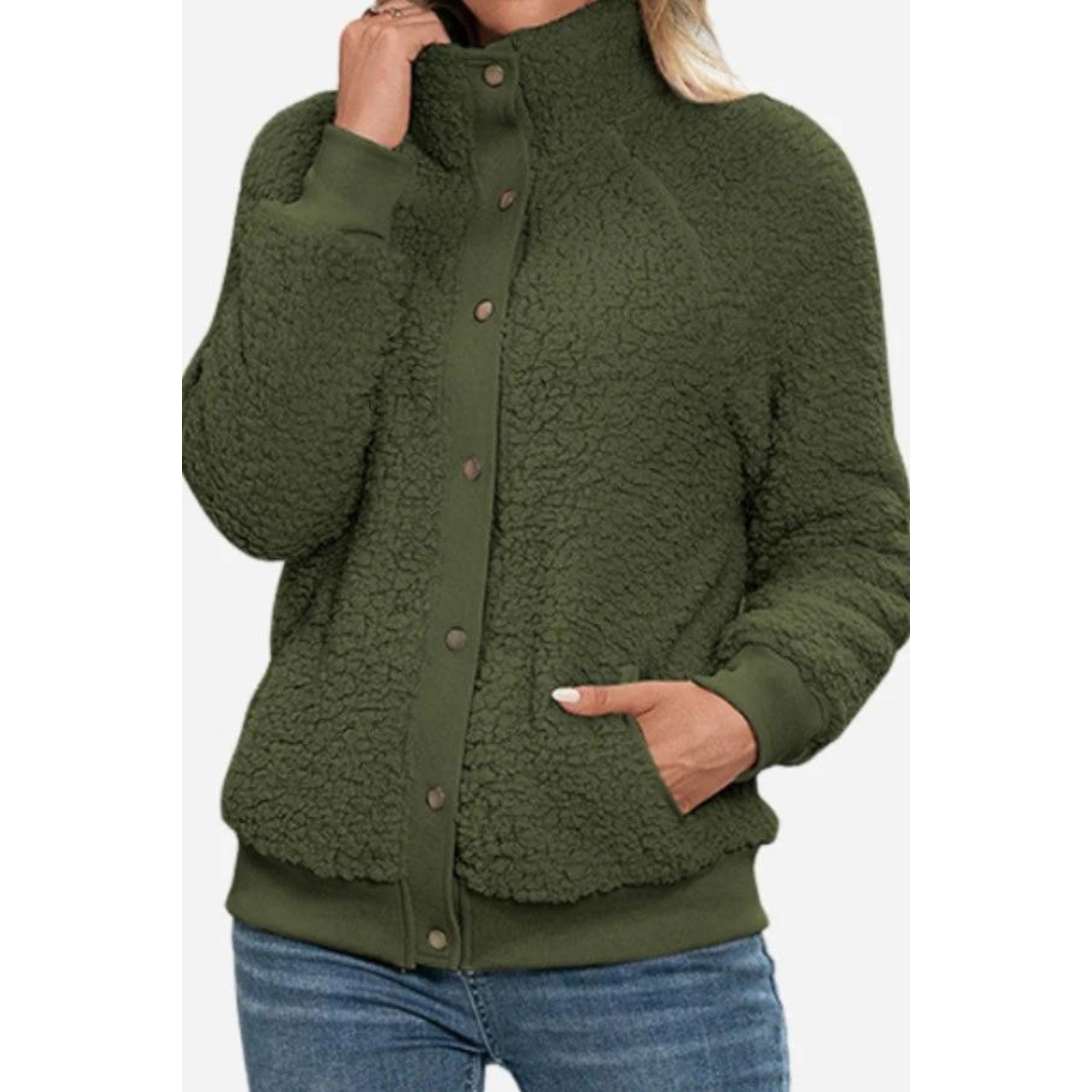 Ivyshape | Women's Plush Buttoned Jacket Hoodless