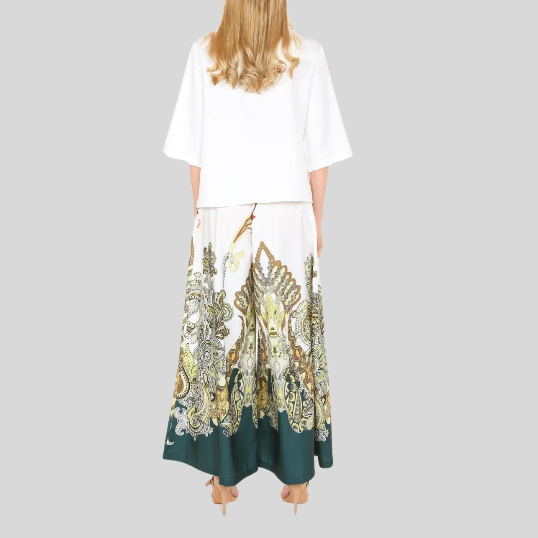 Ivyshape | Palazzo Pants Set with Paisley Pattern