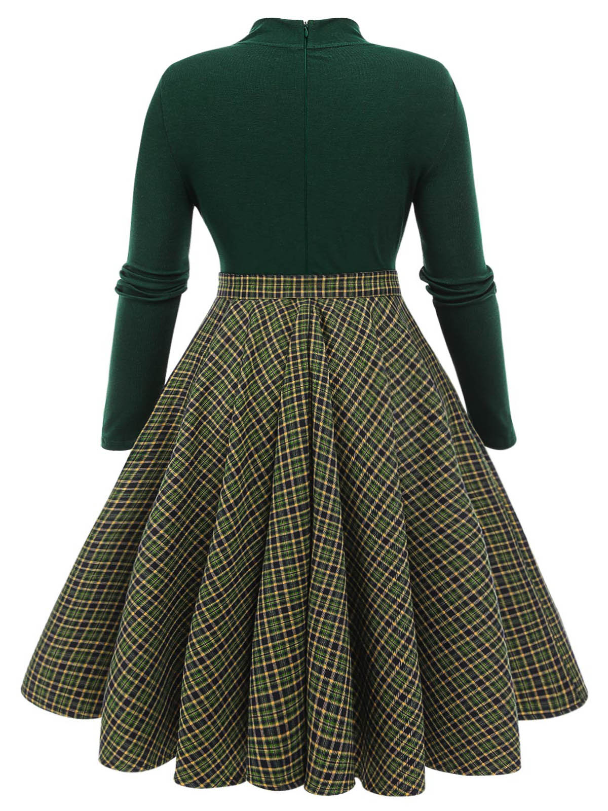 [Plus Size] Dark Green Plaid Knitting Dress