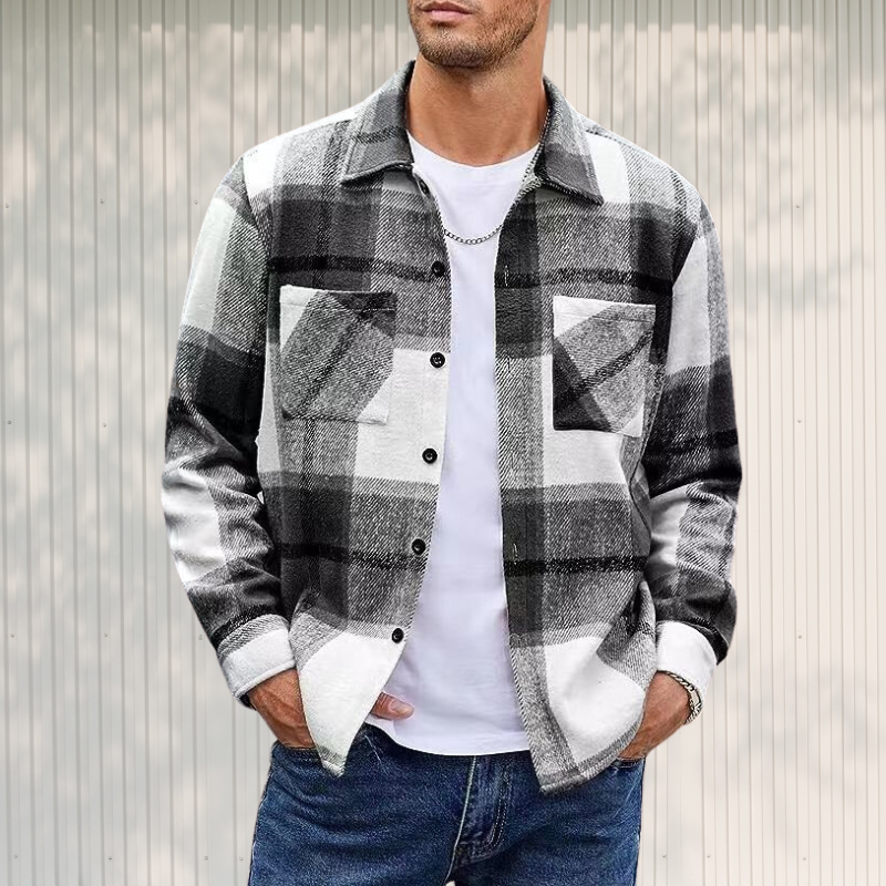 Ivyshape | Plaid Knit Flannel Long-Sleeve