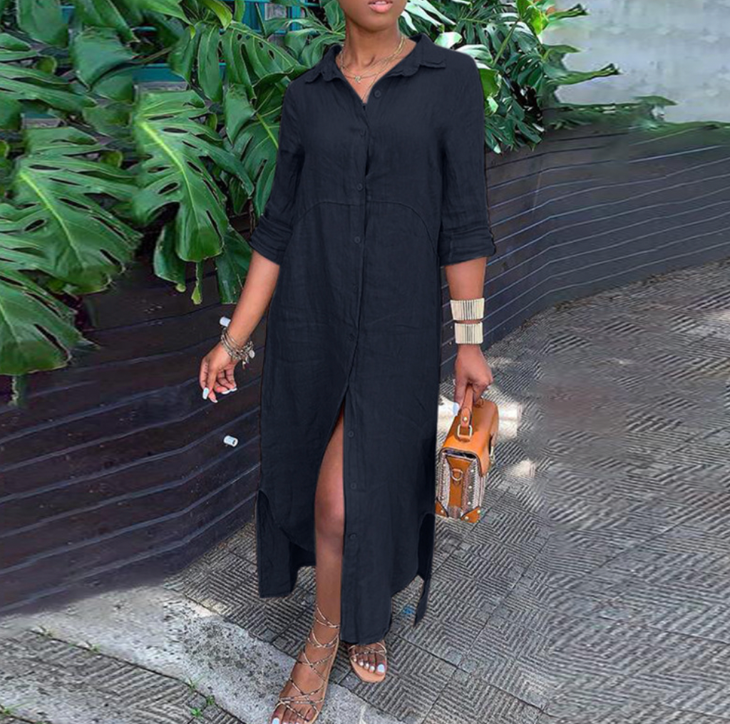 Ivyshape | Comfortable Shirt Dress made of Linen