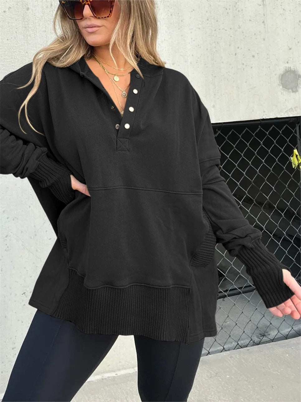 Ivyshape | Oversized Hoodie with Thumb Holes for Women