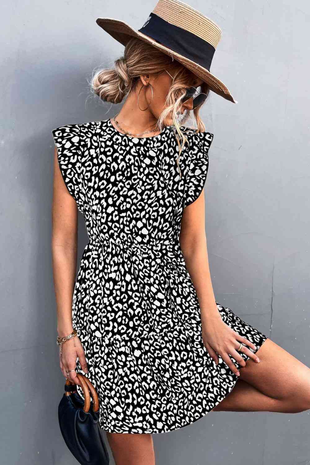 Leopard Round Neck Mini Dress