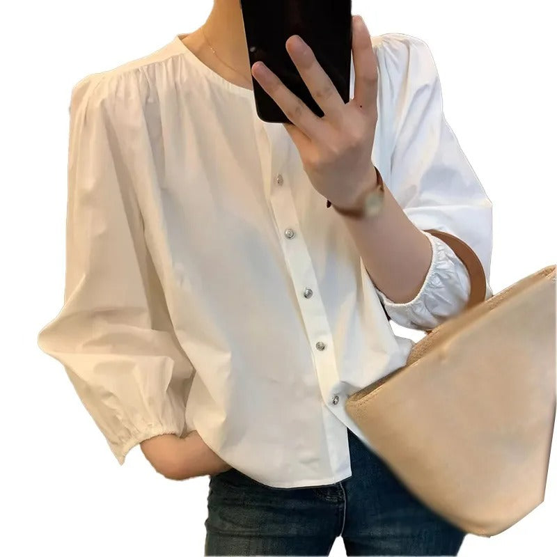 Relaxed Long Sleeve White Blouse for Women