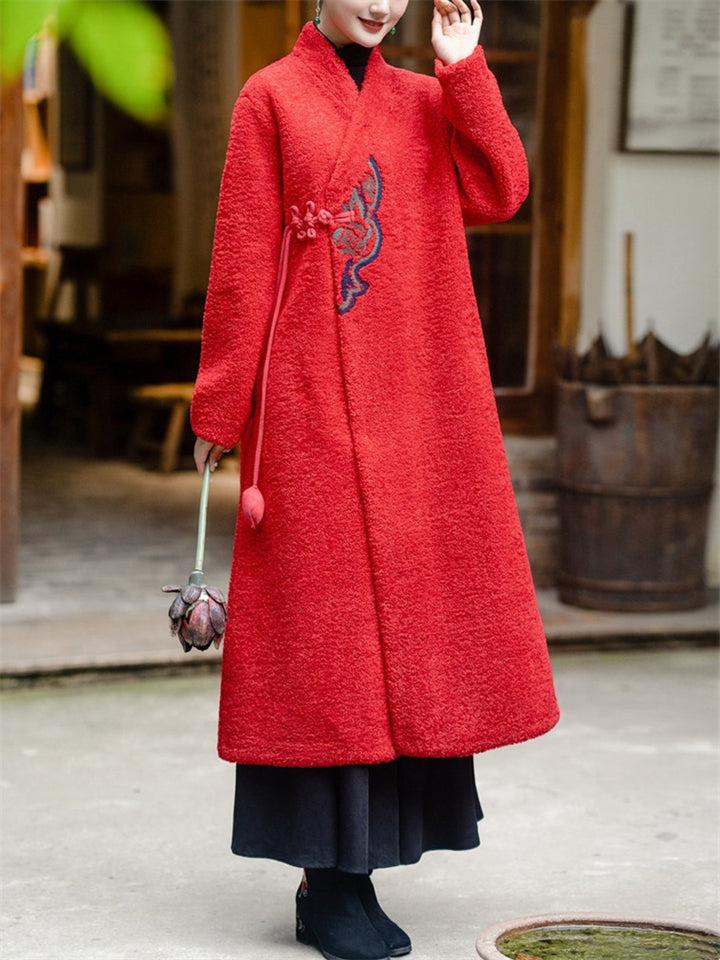 Chinese Style Warm Sherpa Blend Overcoats for Ladies