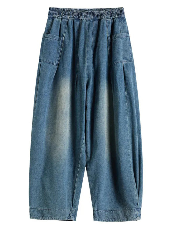 Casual Elastic Waist Distressed Jeans for Ladies